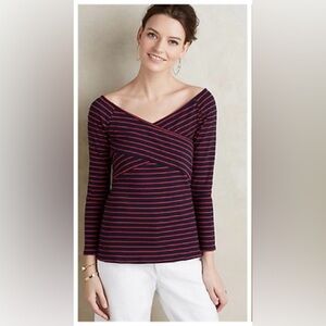 Anthropologie Deletta Navy and Red Striped Off the Shoulder Top XS